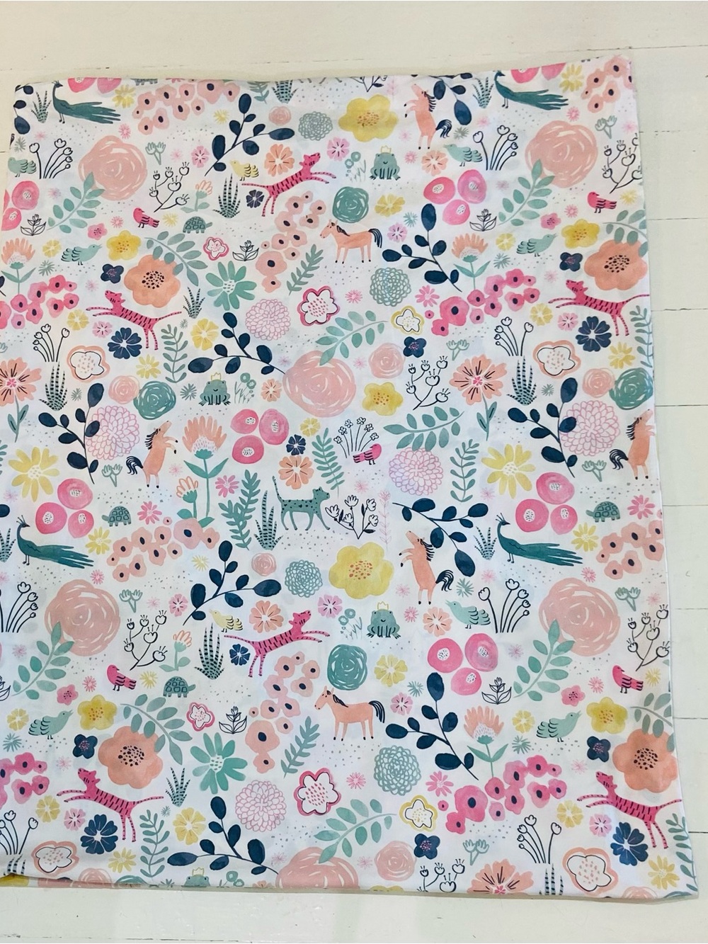 Pottery Barn Twin Duvet Cover -Sasha’s  Garden White with Pink, Green & Yellow